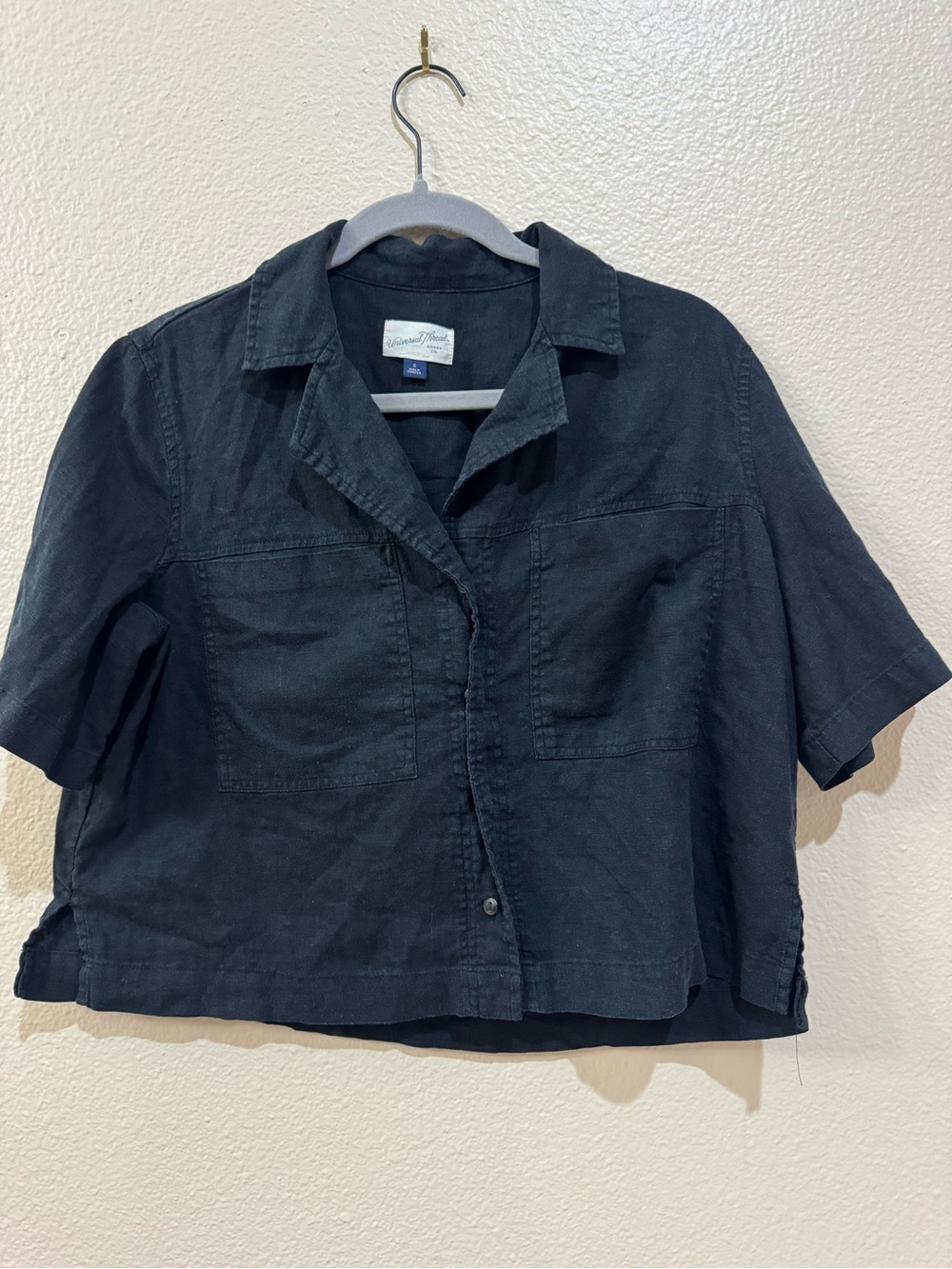 Universal Thread black Linen Short-Sleeve Button-Down Shirt size S